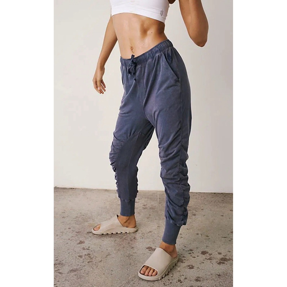 Free People Shirred Jogger Pants Indigo Blue Mineral Dye XS Boho Western Hippie